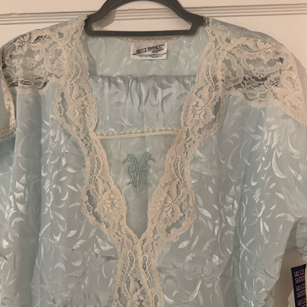 Vintage 1970’s Lily of France Blue Lace Pajama Set size M - Picture 2 of 5